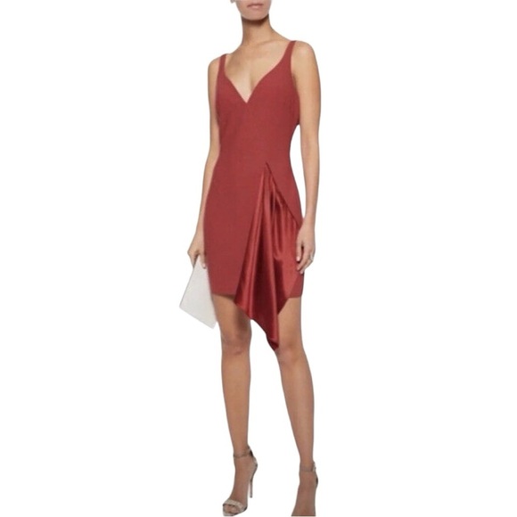 CINQ Á SEPT Mallory Draped Satin Panel Cocktail Sheath Dress in Redwood - Picture 14 of 14